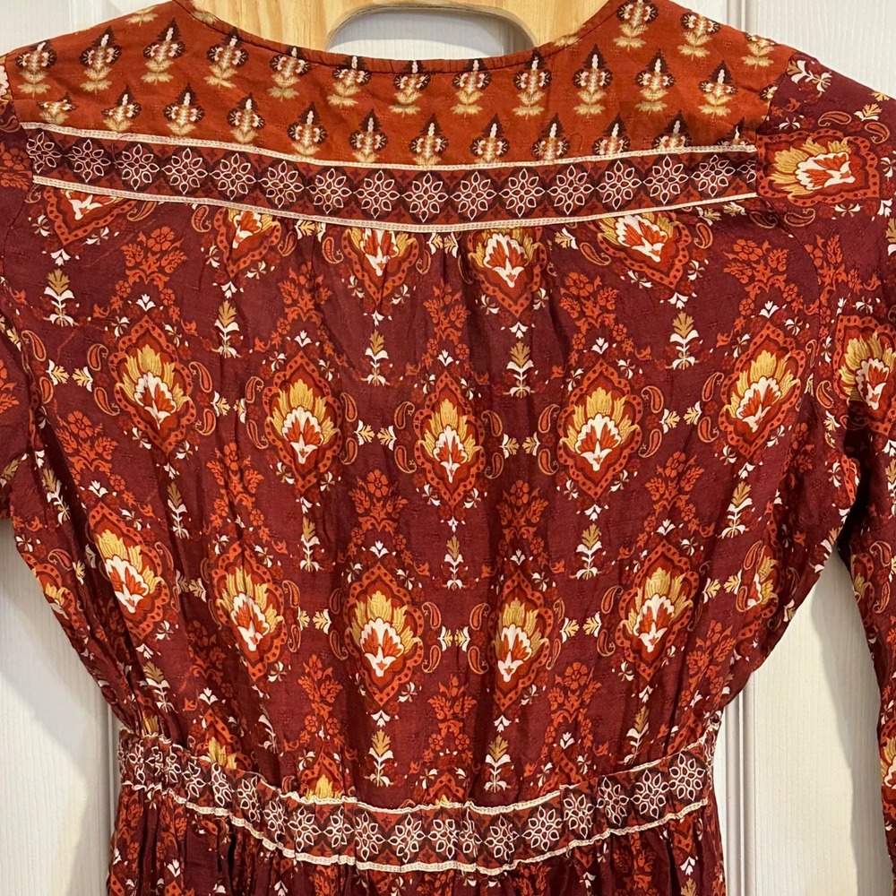 Idyllwind Miranda Lambert Paisley Boho Mini Dress Rust Women's XXL Pockets Fall - Picture 7 of 15